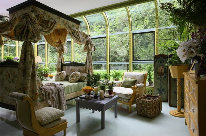 dormitorio al estilo de un jardín de invierno