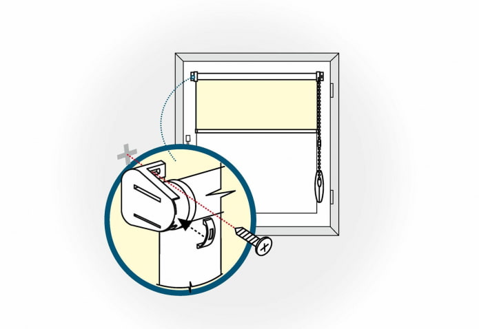 esquema de fijación de una persiana enrollable a una ventana con tornillos