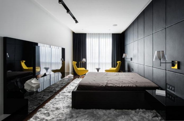 dormitorio estrecho de estilo moderno