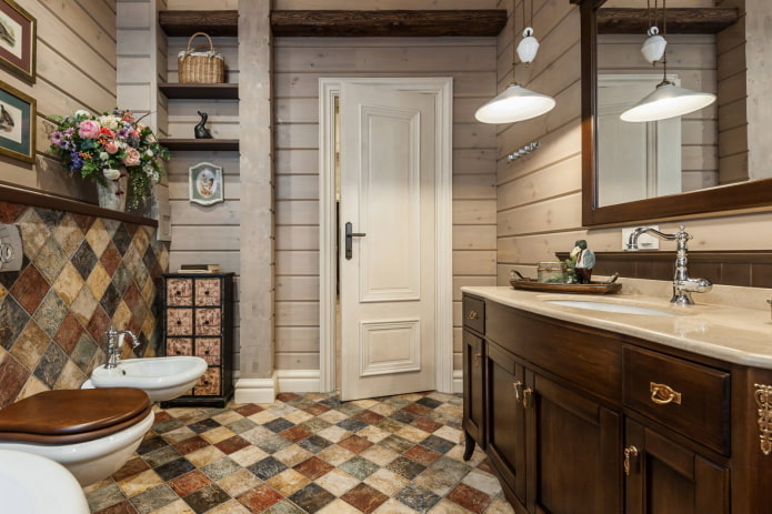 combinación de madera y azulejos