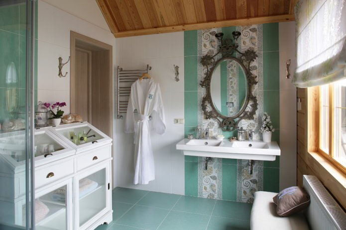 Baño en colores blanco y esmeralda