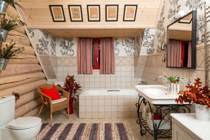 Estilo rústico en el baño del ático