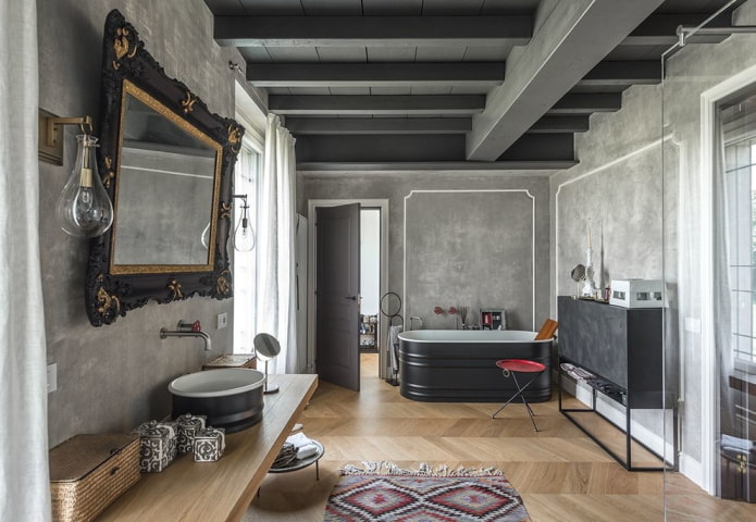 esquema de color de un baño en estilo loft