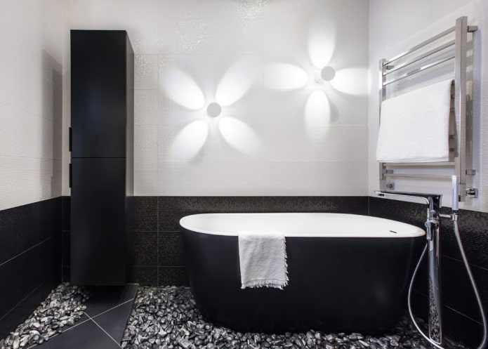 decoración e iluminación en el baño en el estilo del minimalismo