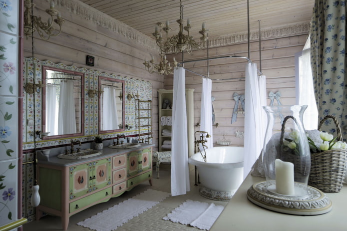 Baño espacioso con lavabo en el centro