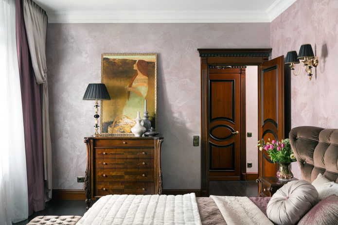 Yeso decorativo veneciano en el dormitorio