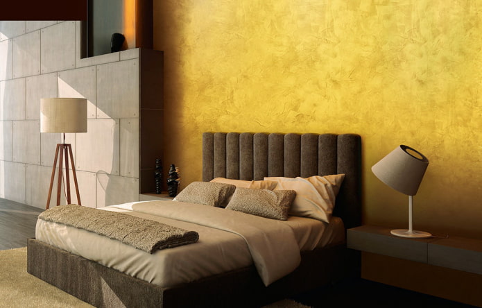 Yeso decorativo veneciano bajo oro en el interior