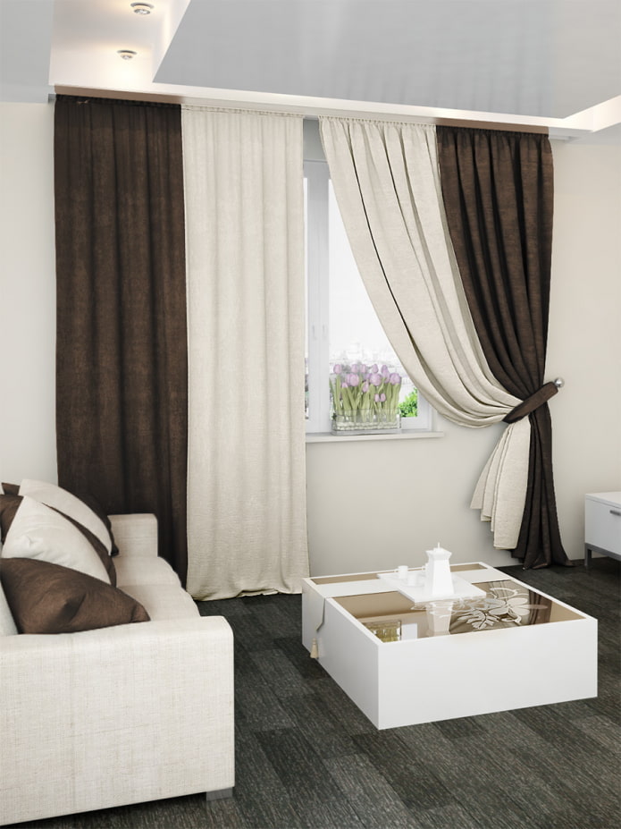 cortinas marrones con blanco