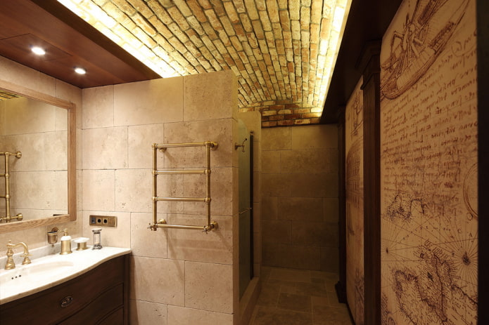 techo de ladrillo en el interior del baño