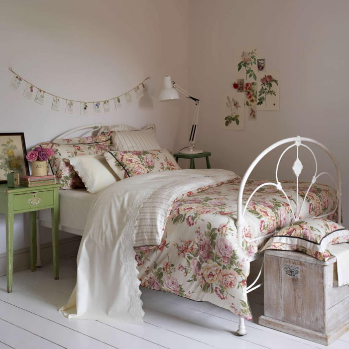 dormitorio monocromático de estilo vintage