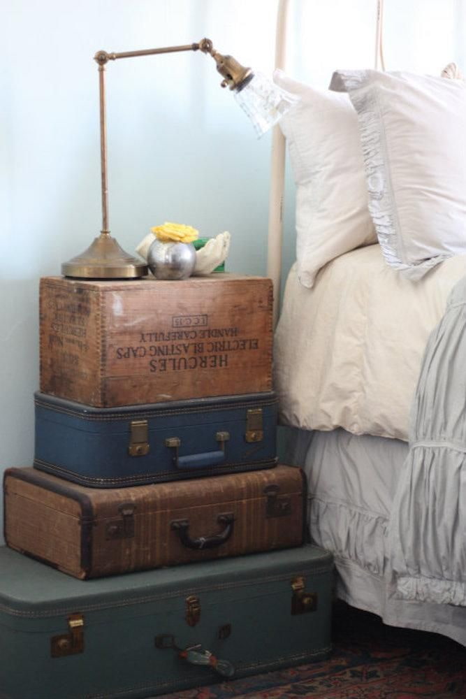 bedside table made of luggage