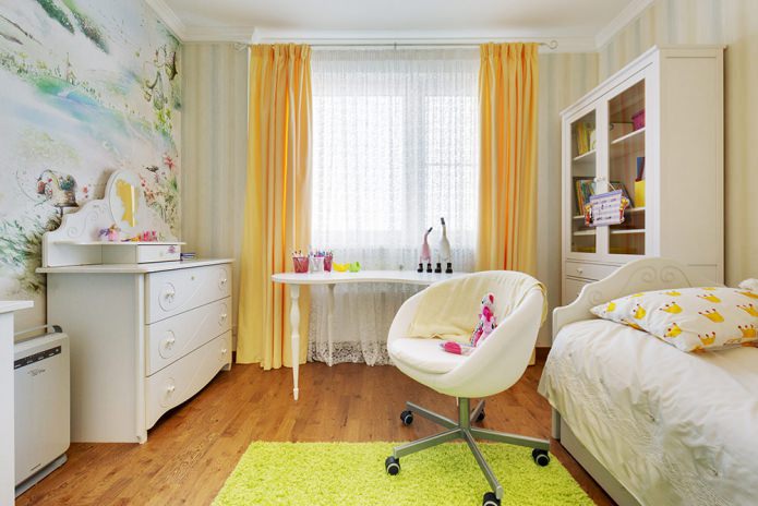 papel pintado en la habitación de un niño para una niña de 6 a 9 años