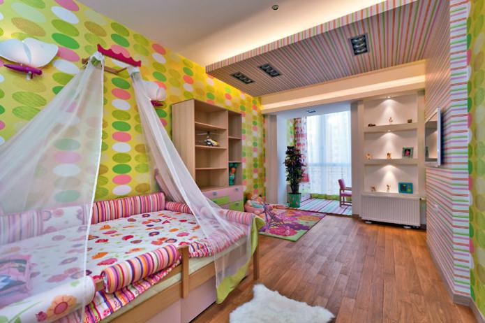 papel pintado en una habitación infantil para una niña de 3 a 6 años