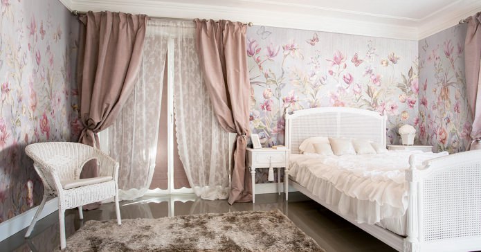 Papel pintado floral para el dormitorio