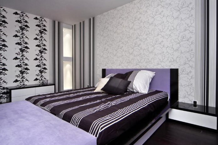 Papel pintado combinado en el dormitorio: estampado