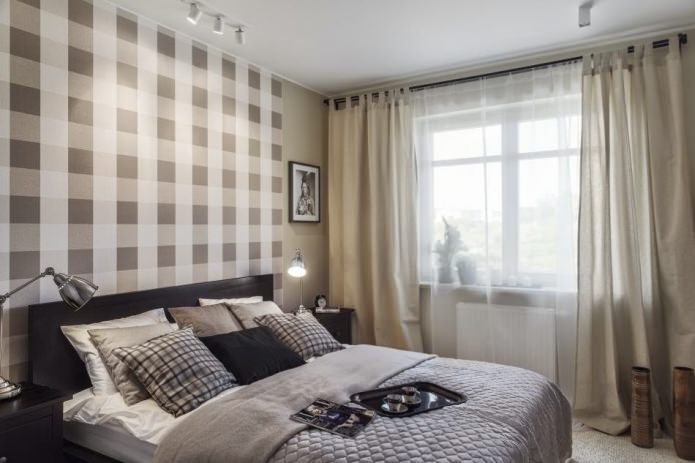 Papel pintado en el interior del dormitorio: cuadros