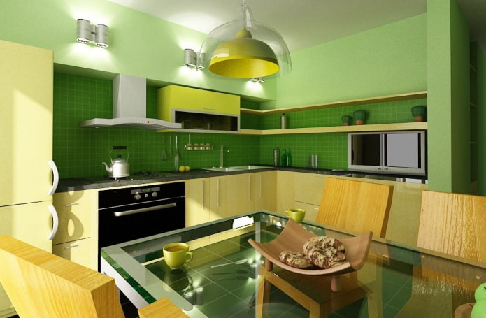 interior de cocina en tonos amarillo-verde