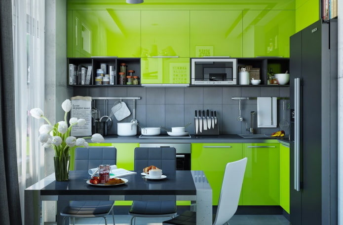 diseño de cocina en tonos gris verdosos