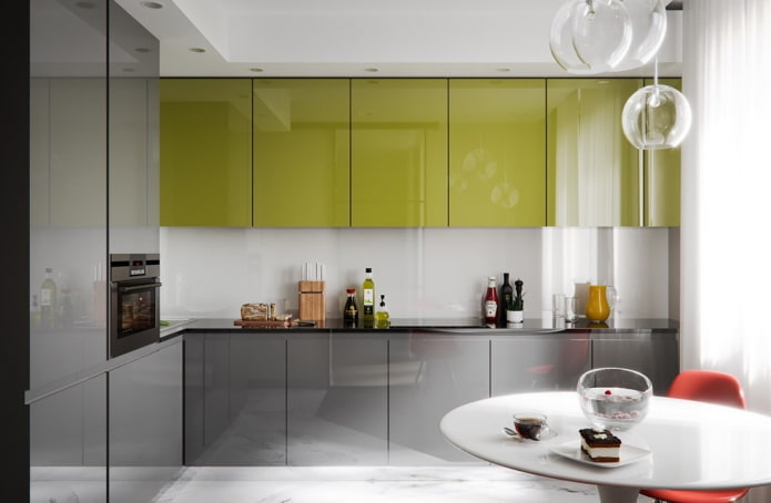 diseño de cocina en tonos gris verdosos