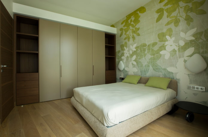 combinación de colores en el Interior del dormitorio en tonos verdes