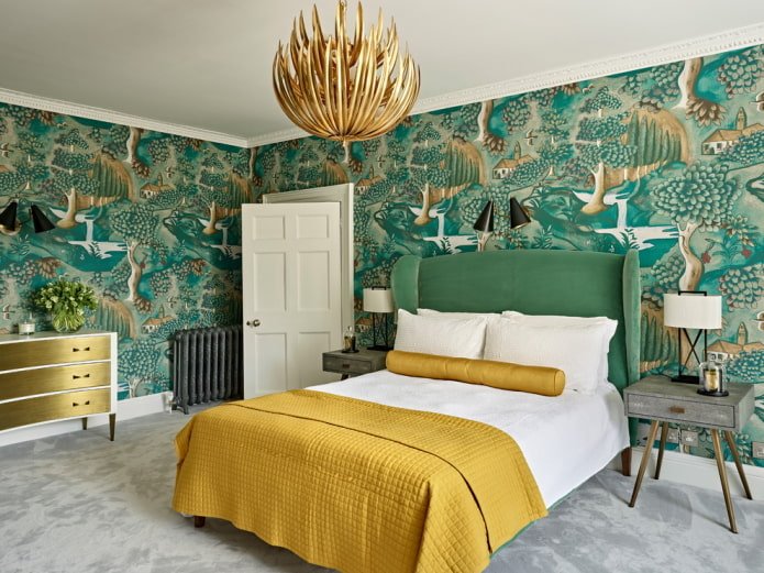 Decoración de dormitorio en tonos verdes