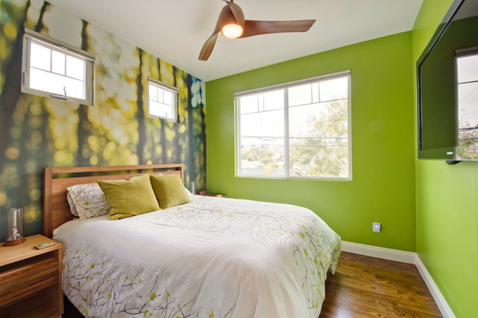 decoración de dormitorio en tonos verdes