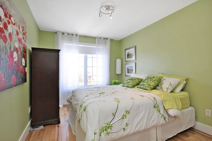 interior de dormitorio en tonos pistacho