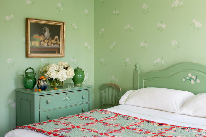 dormitorio verde de estilo provenzal