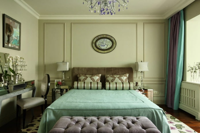 dormitorio verde de estilo clásico