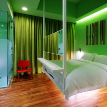 Dormitorio verde: tonos, combinaciones, elección de acabados, muebles, cortinas, iluminación-0