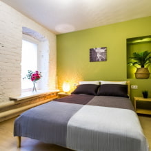 Dormitorio verde: tonos, combinaciones, elección de acabado, muebles, cortinas, iluminación-2