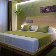 Dormitorio verde: tonos, combinaciones, elección de acabado, muebles, cortinas, iluminación-3