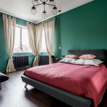 Dormitorio verde: tonos, combinaciones, elección de acabado, muebles, cortinas, iluminación-4