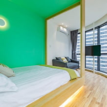 Dormitorio verde: tonos, combinaciones, elección de acabados, muebles, cortinas, Iluminación-5