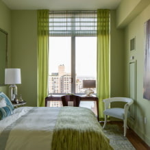 Dormitorio verde: tonos, combinaciones, elección de acabados, muebles, cortinas, iluminación-7