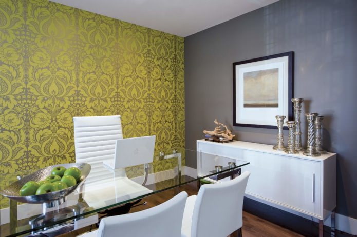 combinación de papel pintado verde y gris