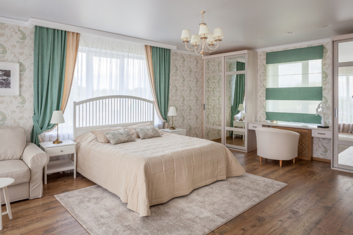 Cortinas dobles con cierre en tonos menta y beige
