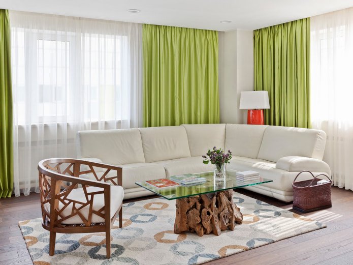 cortinas de seda color hierba
