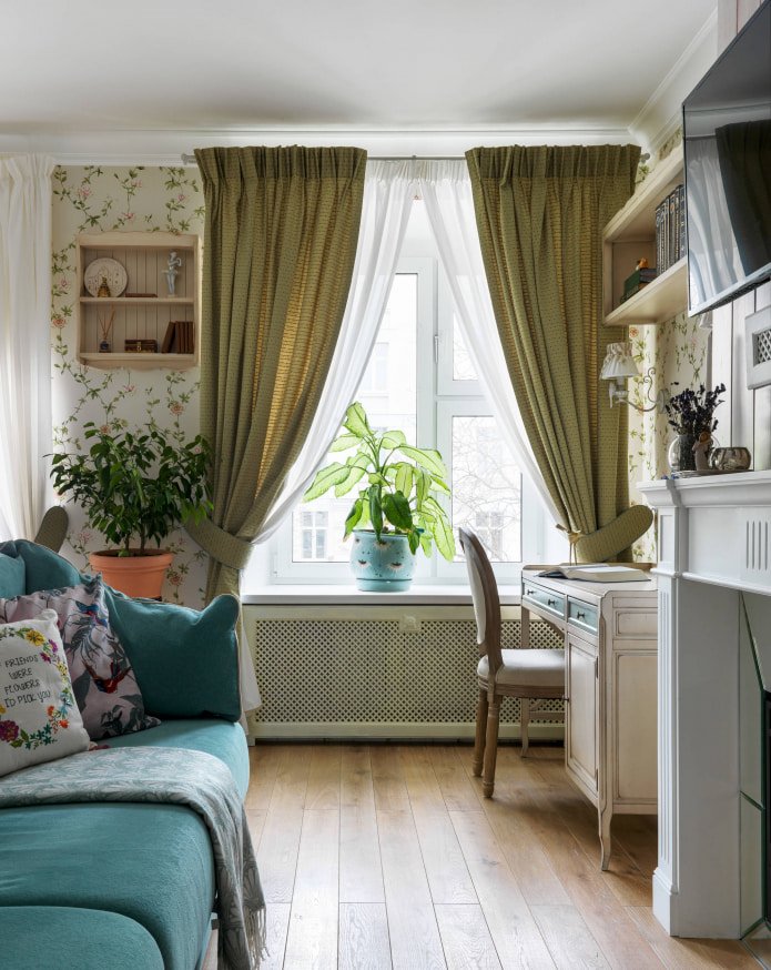 cortinas verde oliva con un gancho
