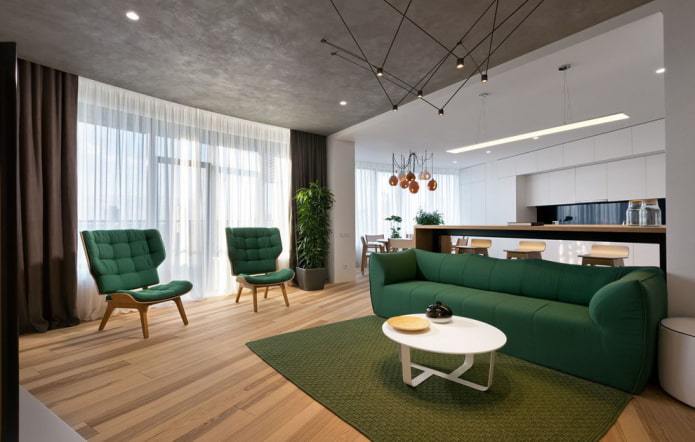sofá verde en un estilo moderno