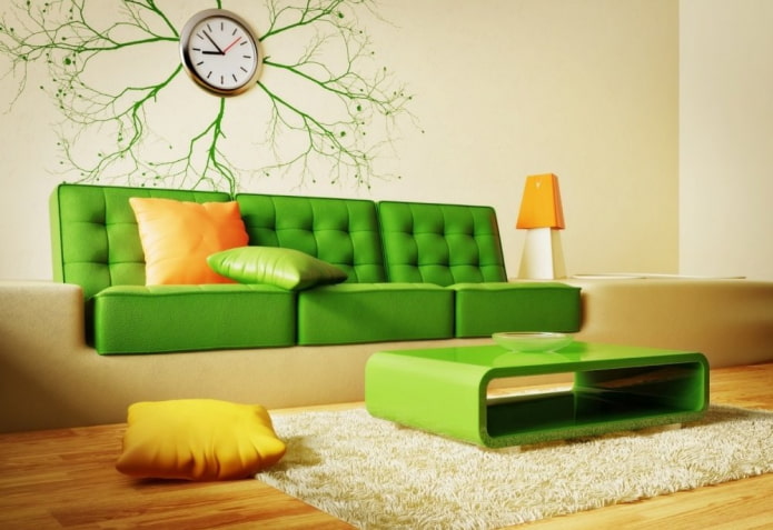 sofá verde ácido en el interior