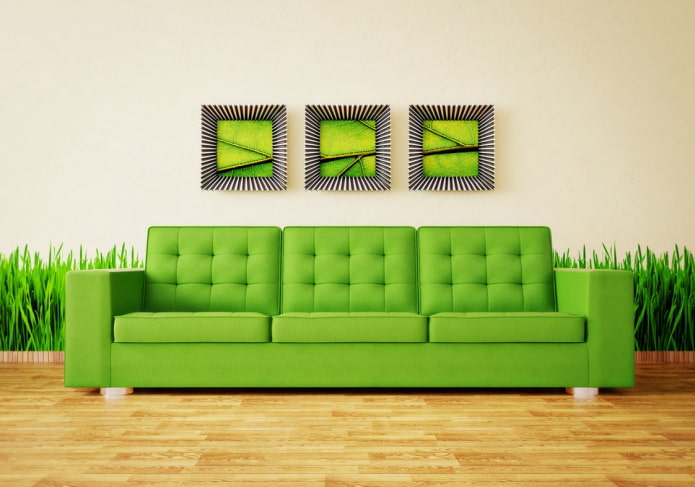 sofá verde ácido en el interior