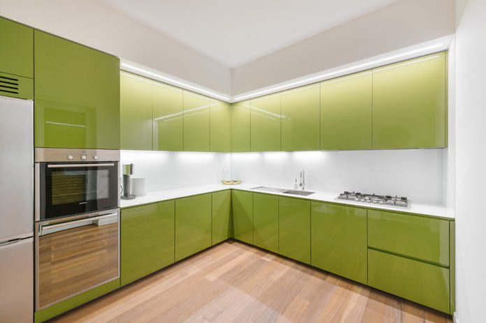 Juego de cocina esquinero verde brillante de estilo moderno