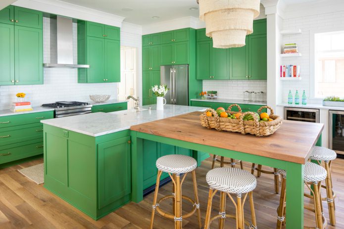 Conjunto de cocina verde mate