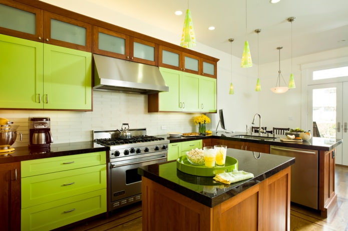 Diseño de juego de cocina verde y marrón