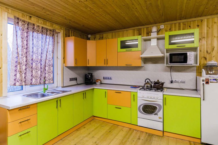 Conjunto de cocina verde-naranja