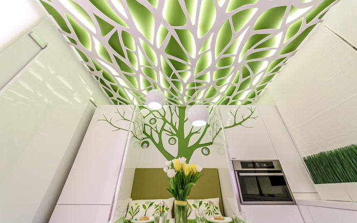 estructura de techo perforada blanca y verde