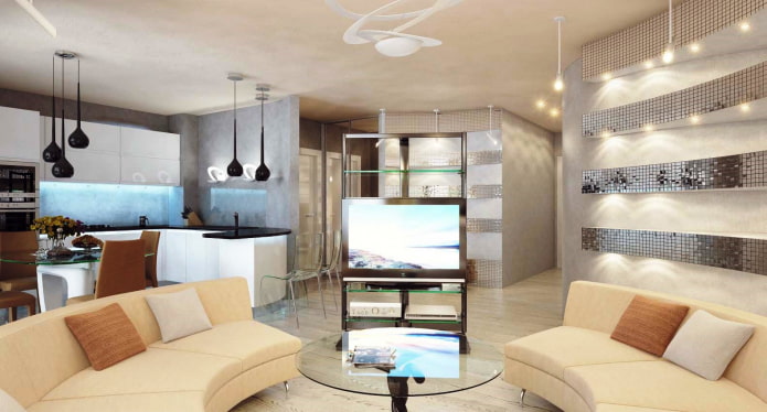 Sala de estar con elementos de mosaico