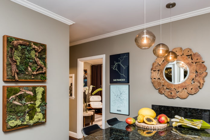 Decoración de espejos en el interior de la cocina