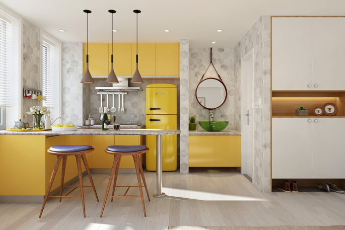 decoración de cocina en tonos amarillos